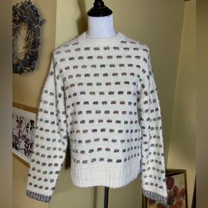 ZARA Size 14/16 Soft Sweater Ecru Rainbow Glitter Metallic Weave Fancy Knit NEW